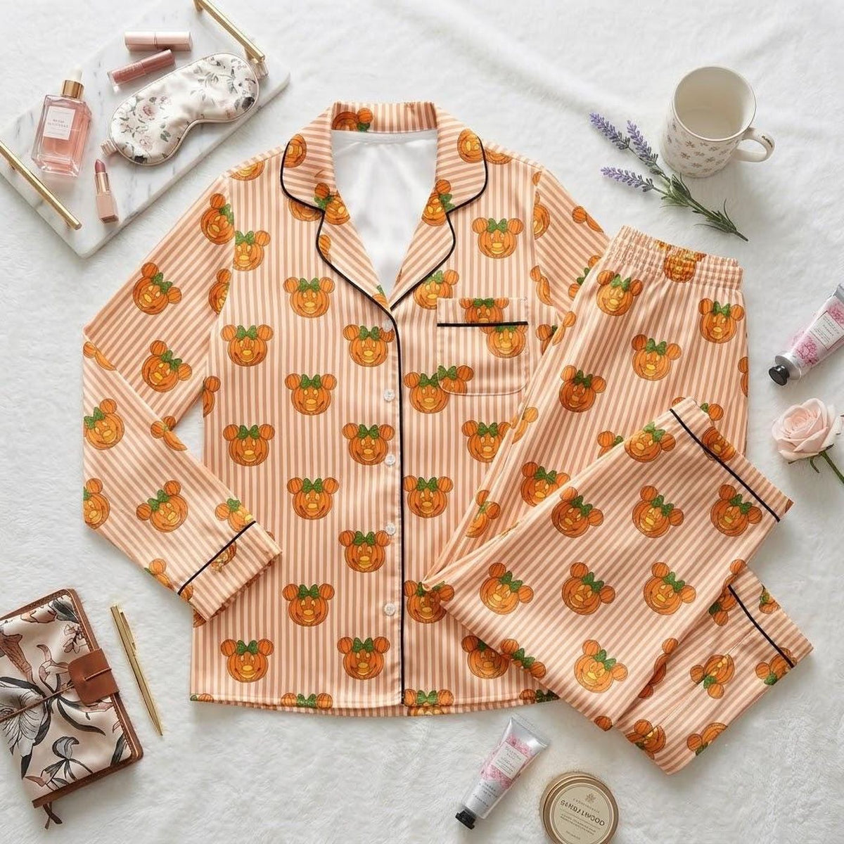 Mickey Minnie Halloween Pumpkin Pajama Set Matching Loungewear