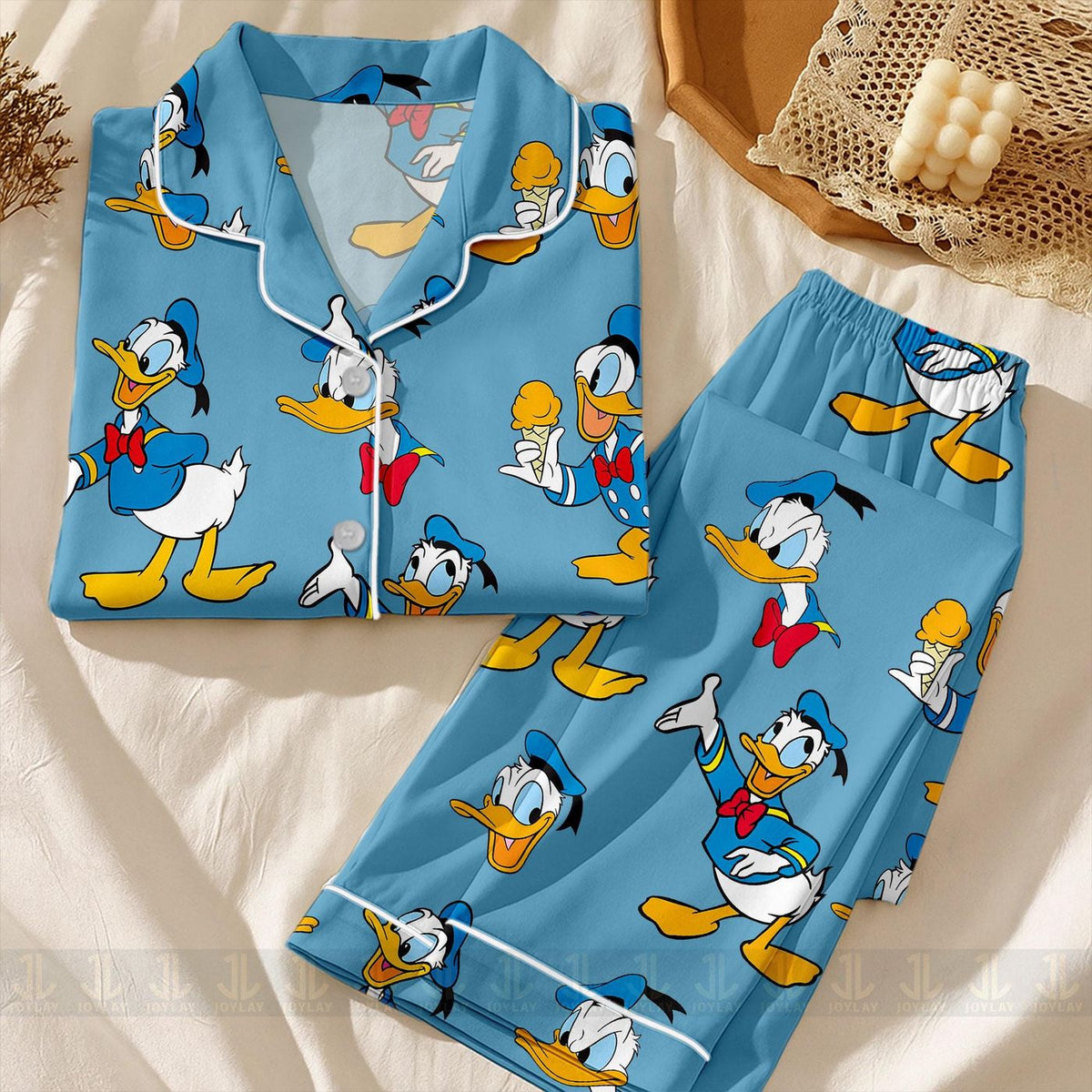 Donald Duck Emotions Satin Pajamas Set Unisex Spooky Season Long Sleeve Short