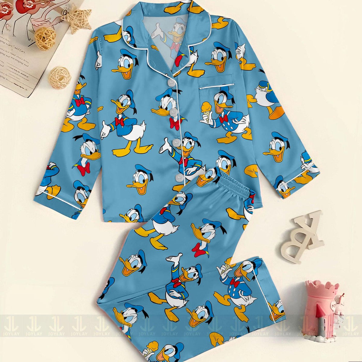 Donald Duck Emotions Satin Pajamas Set Unisex Spooky Season Long Sleeve Short