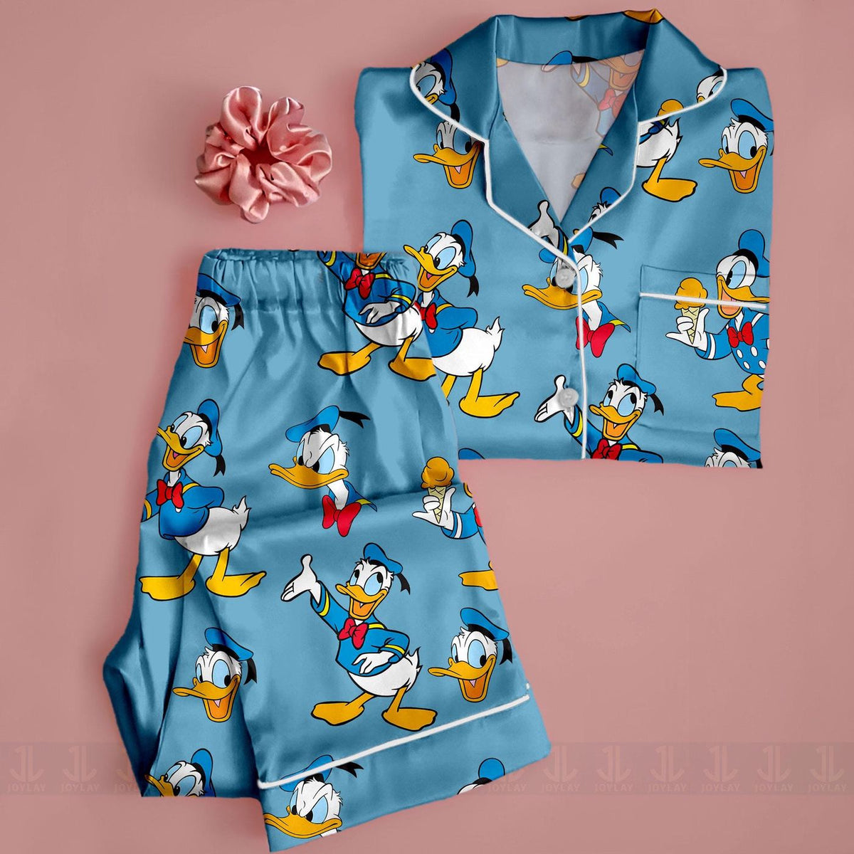 Donald Duck Emotions Satin Pajamas Set Unisex Spooky Season Long Sleeve Short