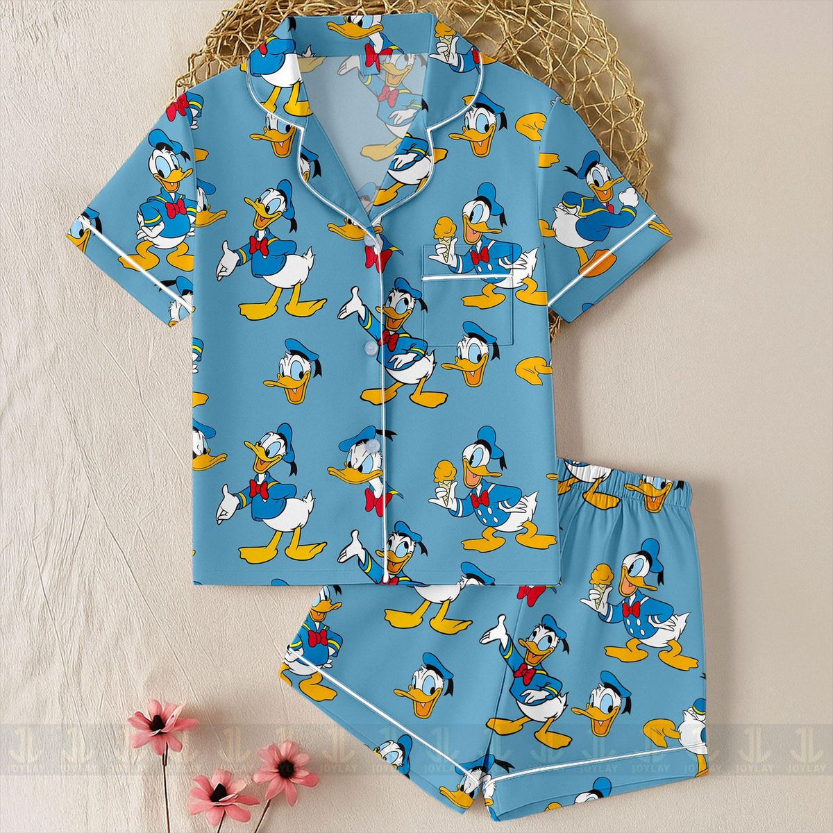 Donald Duck Emotions Satin Pajamas Set Unisex Spooky Season Long Sleeve Short