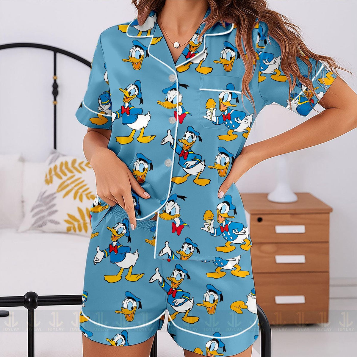 Donald Duck Emotions Satin Pajamas Set Unisex Spooky Season Long Sleeve Short