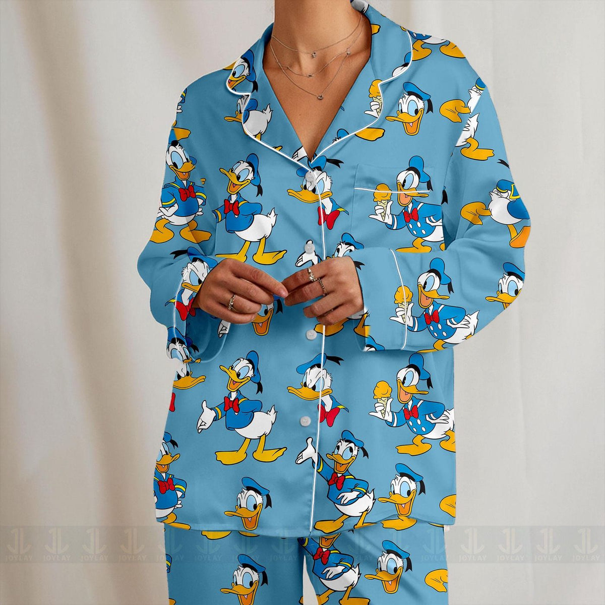 Donald Duck Emotions Satin Pajamas Set Unisex Spooky Season Long Sleeve Short