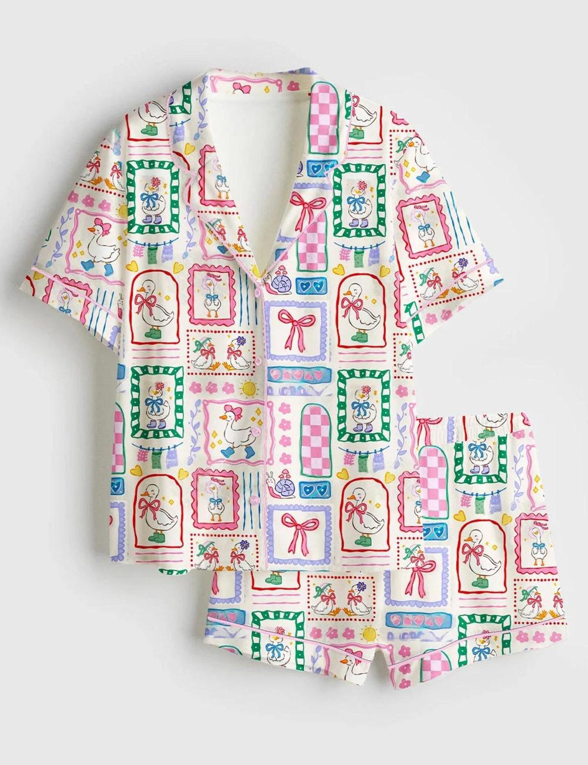 Duck Print Sleepwear Set Women Cute Animal Pajamas