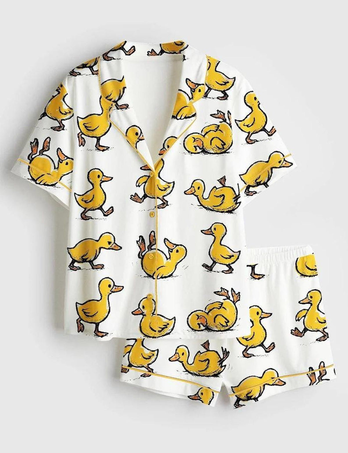 Duck Print Women s Pajama Set Cute Yellow Duck Sleepwear