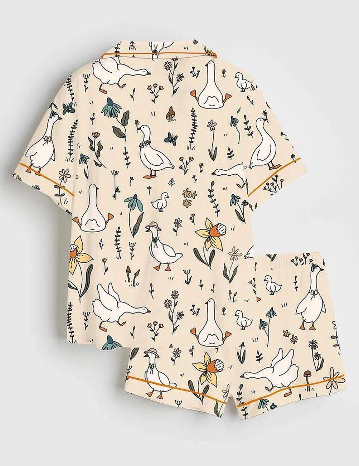 Duck Print Pajama Set Women Cute Animal Sleepwear Gift For Her