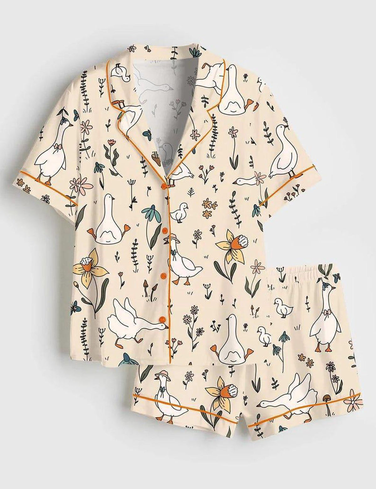 Duck Print Pajama Set Women Cute Animal Sleepwear Gift For Her