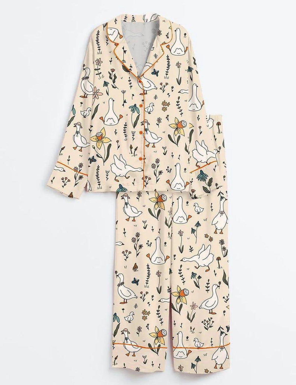 Duck Print Pajama Set Women Cute Animal Sleepwear Gift For Her