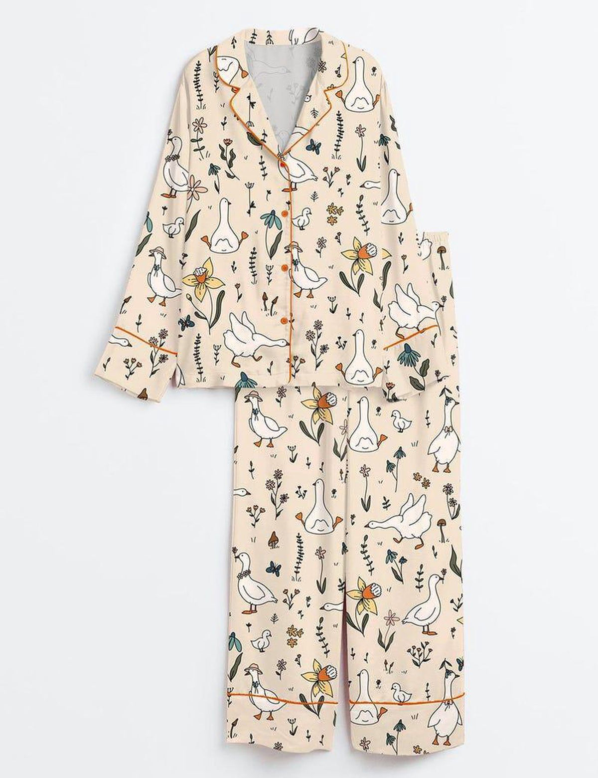 Duck Print Pajama Set Women Cute Animal Sleepwear Gift For Her