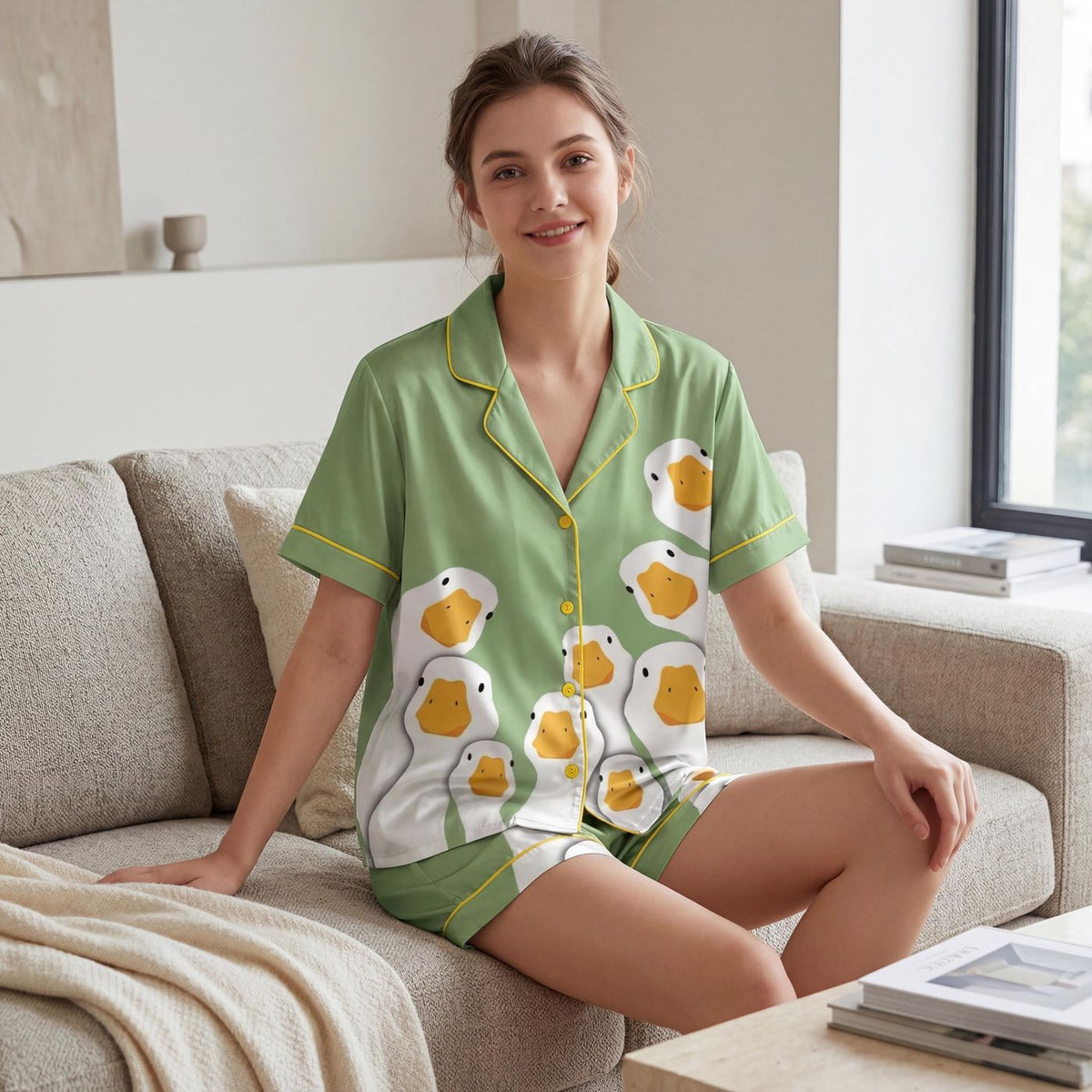 Duck Print Tropical Pajama Set Women Sleepwear Summer