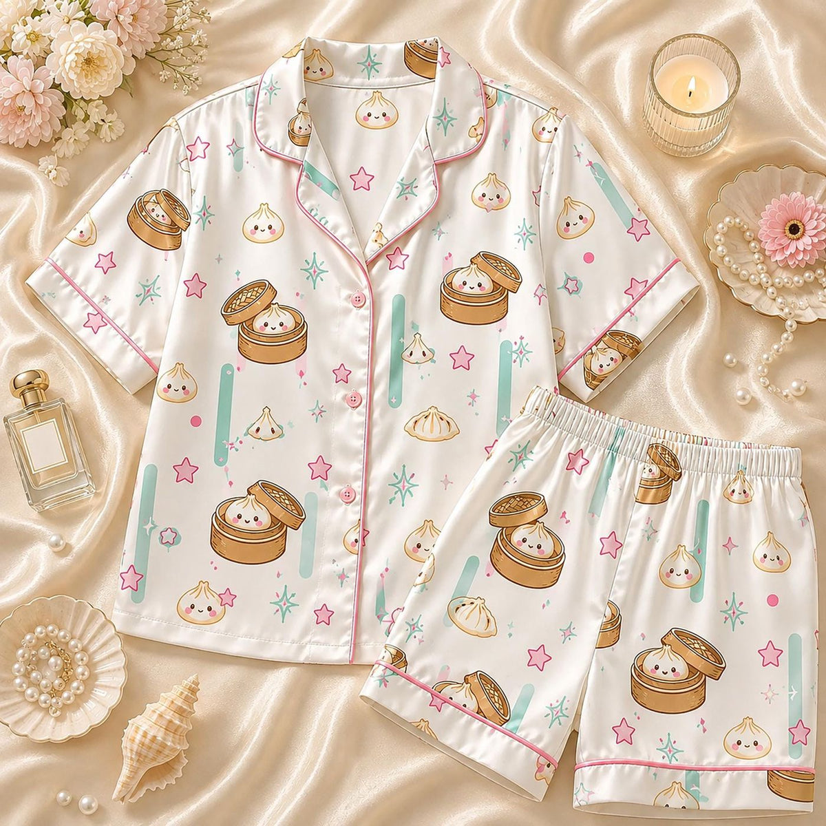 Dumpling Pajama Set: Cute Food Lover Sleepwear for Aesthetic Summer Vacations