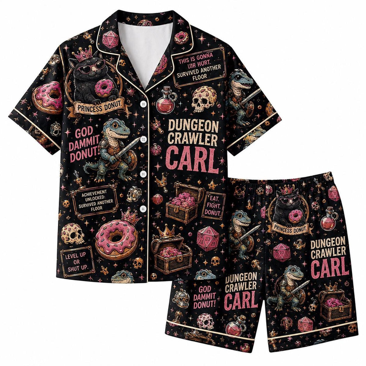 Fantasy Dungeon Crawler Satin Pajama Set for LitRPG Book Lovers - Short & Long Sleeve Lounge Set Perfect Gift!