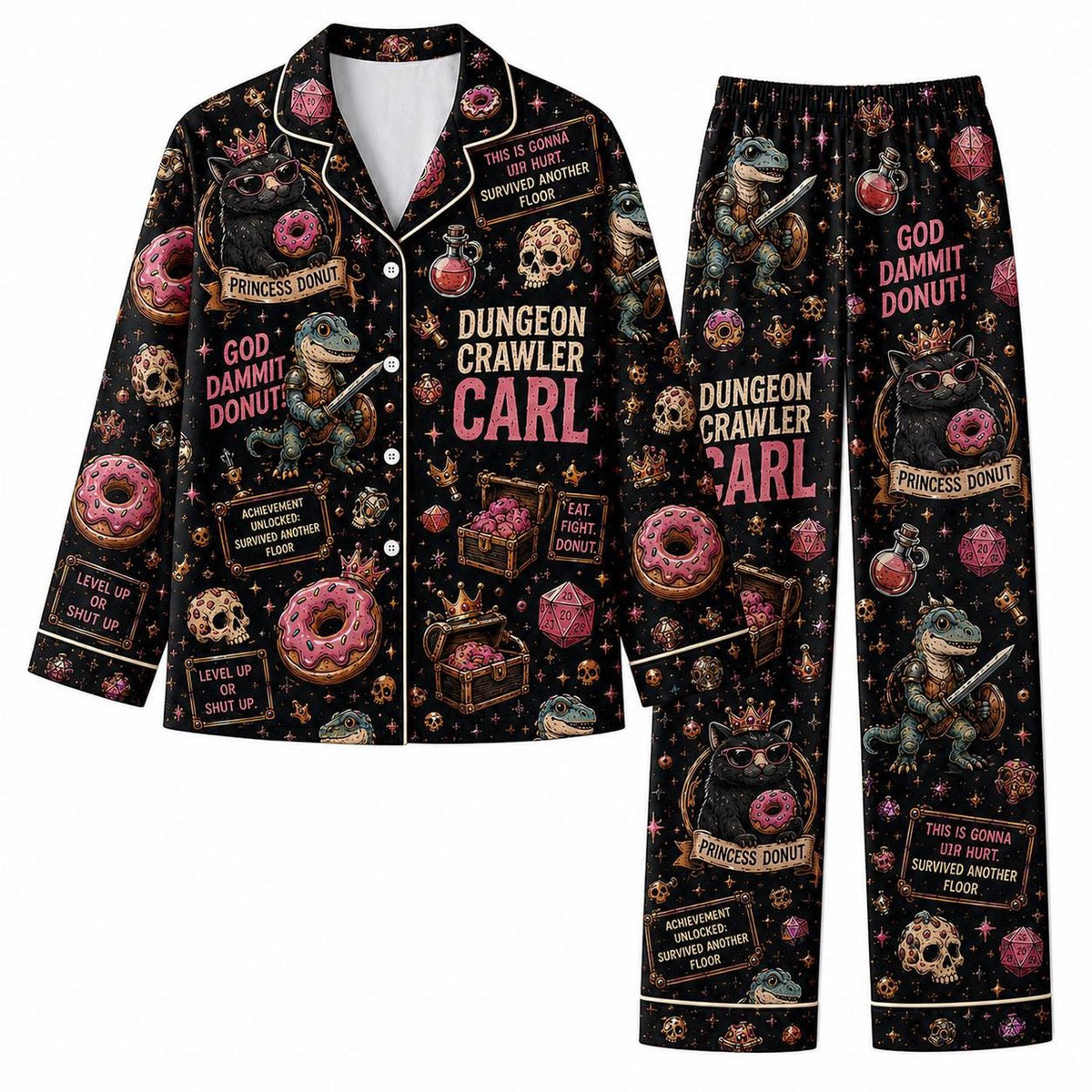 Fantasy Dungeon Crawler Satin Pajama Set for LitRPG Book Lovers - Short & Long Sleeve Lounge Set Perfect Gift!