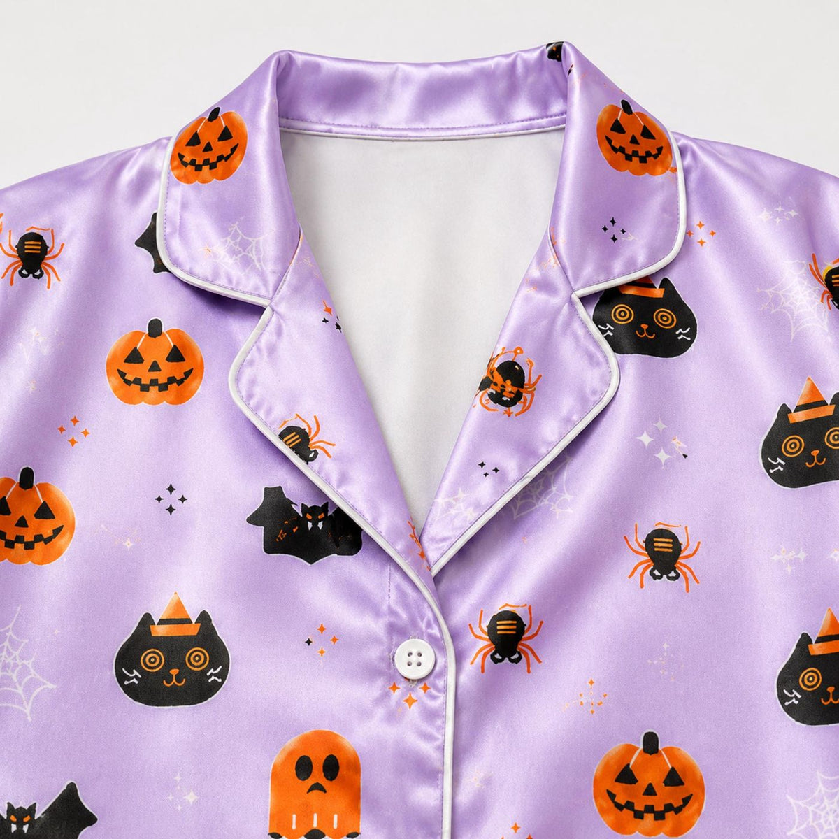 Enchanted October Satin Pajama Set - Cute Halloween Print Sleepwear & Fall Loungewear Gift