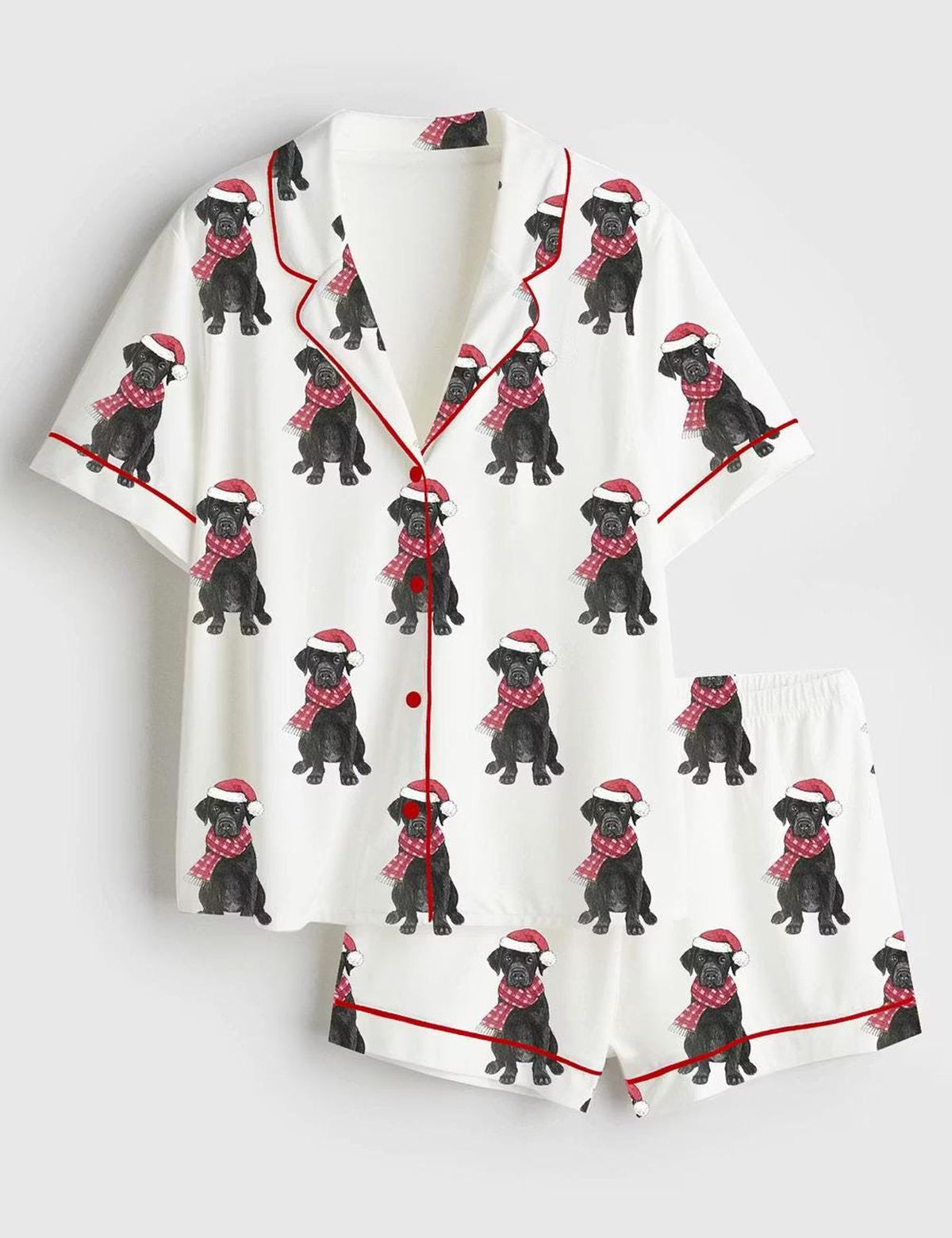 Festive Black Labrador Christmas Pajamas: Short Sleeve Satin Sleepwear for Lab Lovers