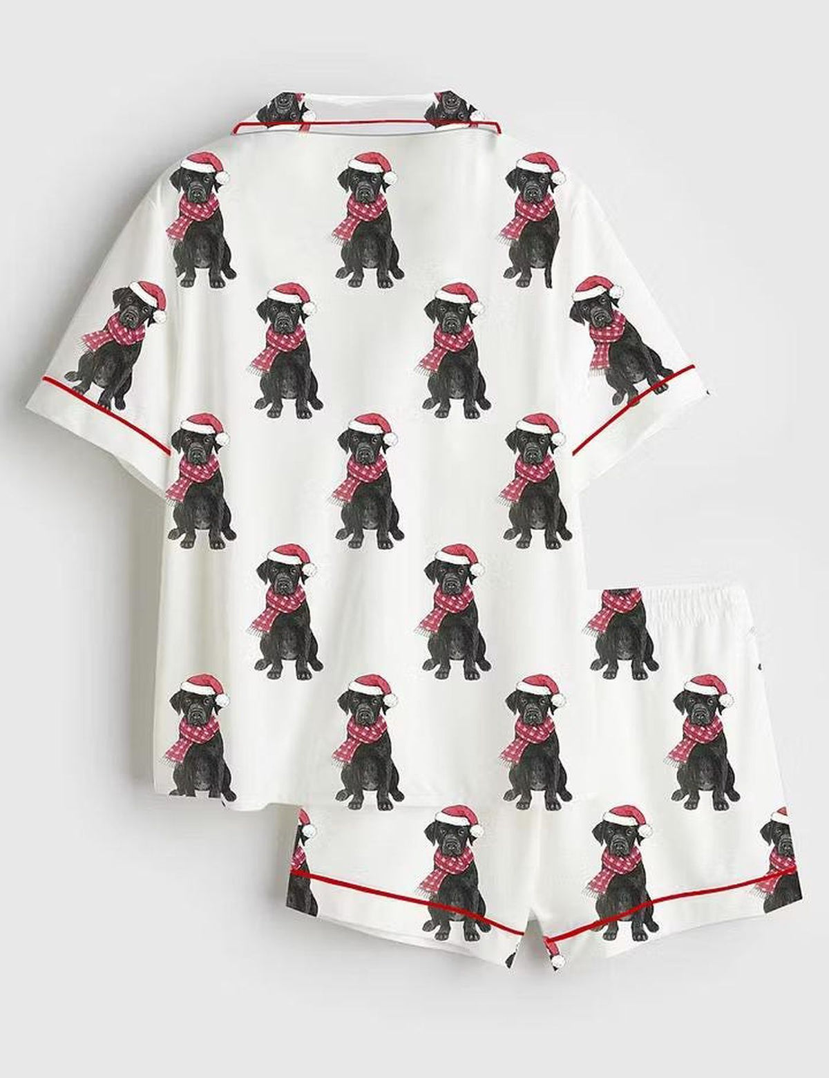 Festive Black Labrador Christmas Pajamas: Short Sleeve Satin Sleepwear for Lab Lovers