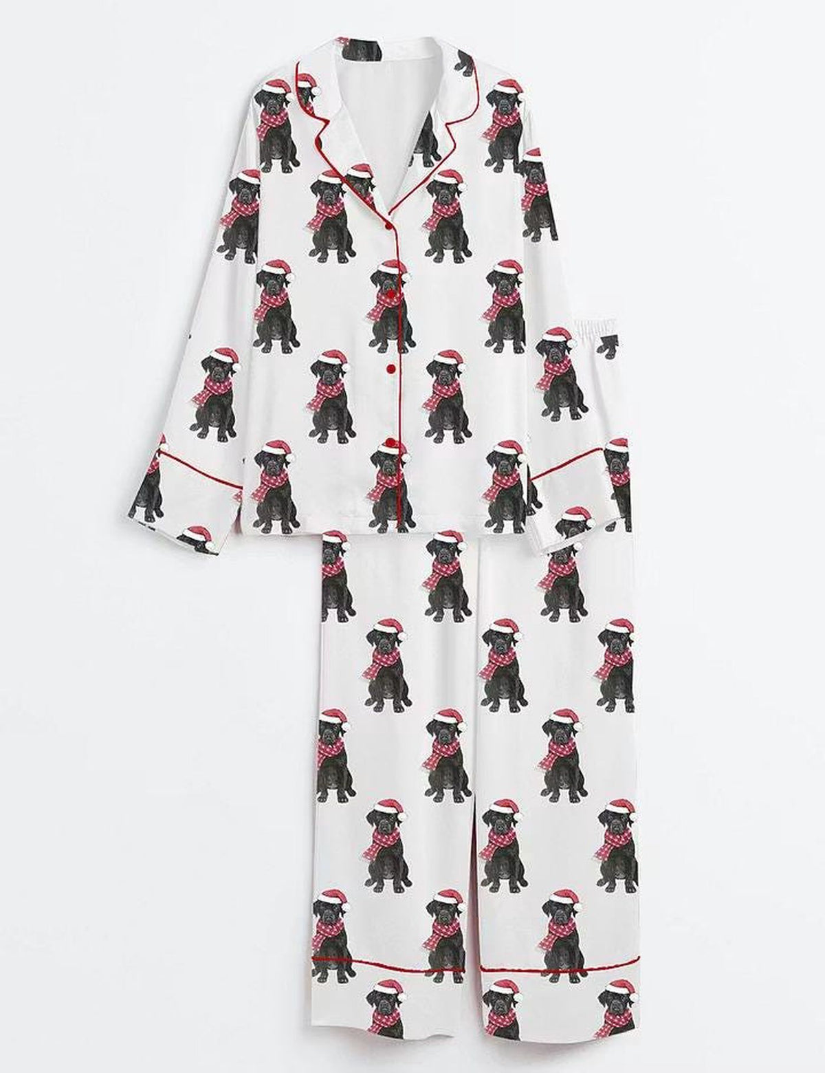 Festive Black Labrador Christmas Pajamas: Short Sleeve Satin Sleepwear for Lab Lovers