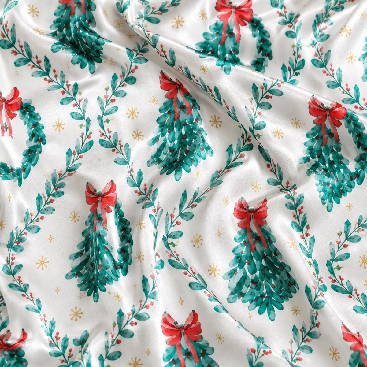 Custom Festive Christmas Satin Pajama Set: Holly Berries & Evergreen Foliage