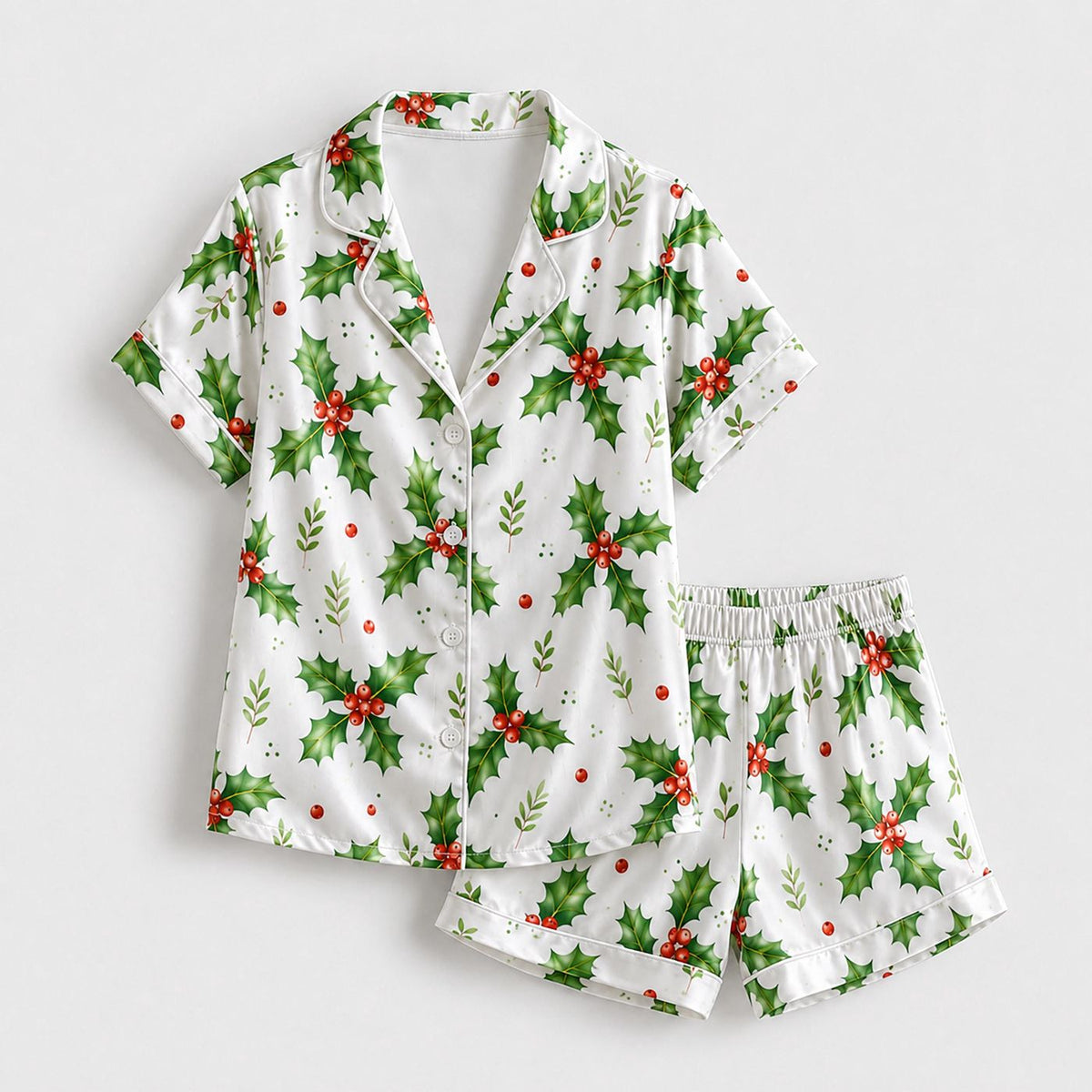 Festive Christmas Satin Pajamas: Colorful Holiday Print Sleepwear Set for Comfortable Winter Lounge Outfit