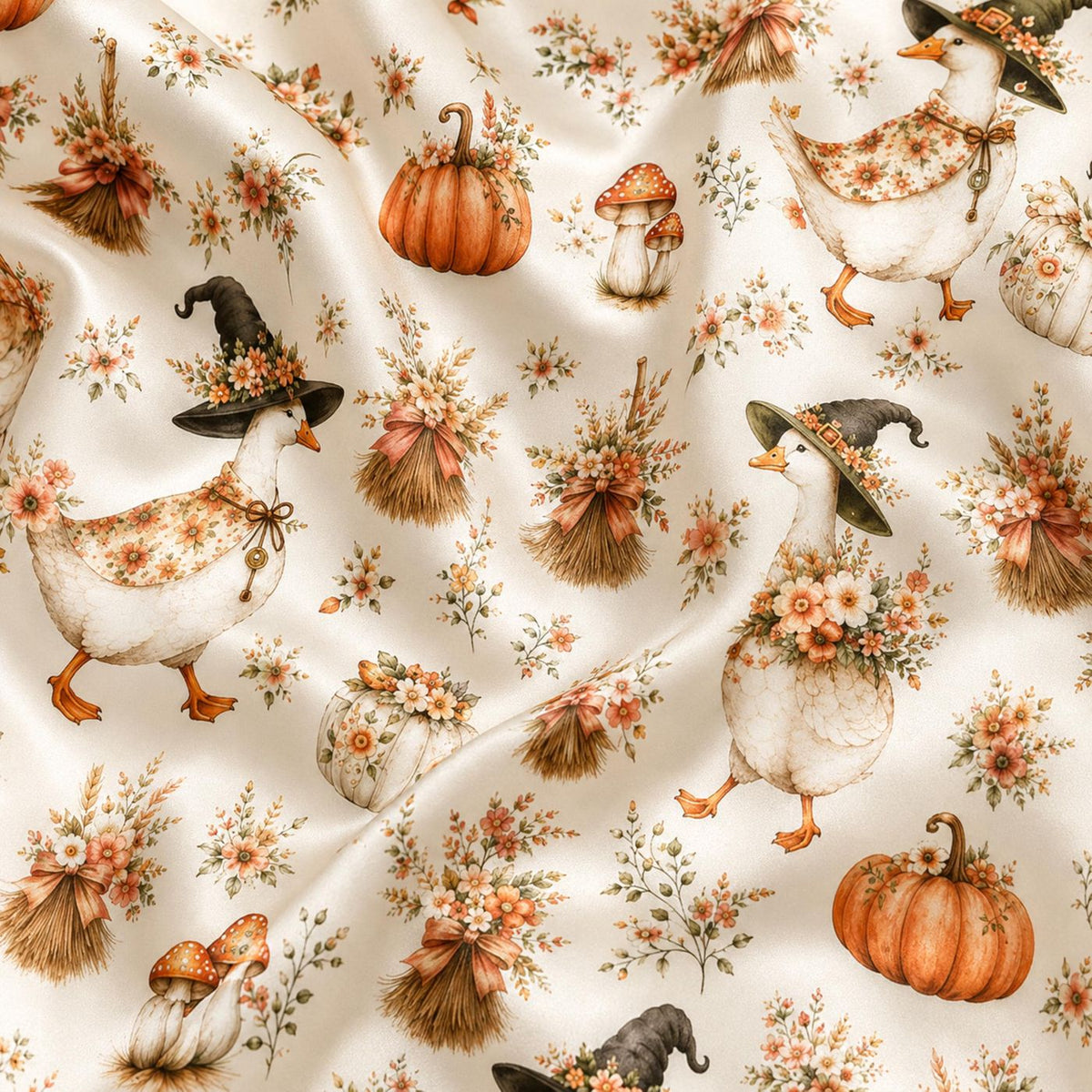 Festive Duck Halloween Print Sleepwear: Ultra-Soft Sustainable Material with Cute Spooky Icons & Fall Colors