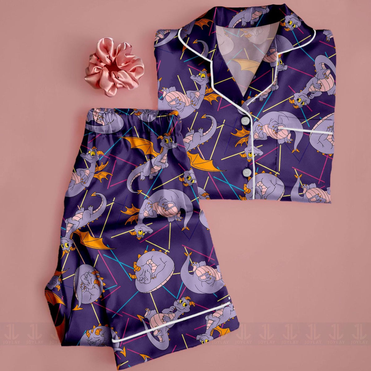 Figment Dragon Satin Pajamas Set Unisex Long Short Sleeve