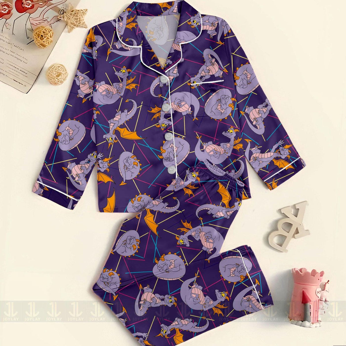 Figment Dragon Satin Pajamas Set Unisex Long Short Sleeve