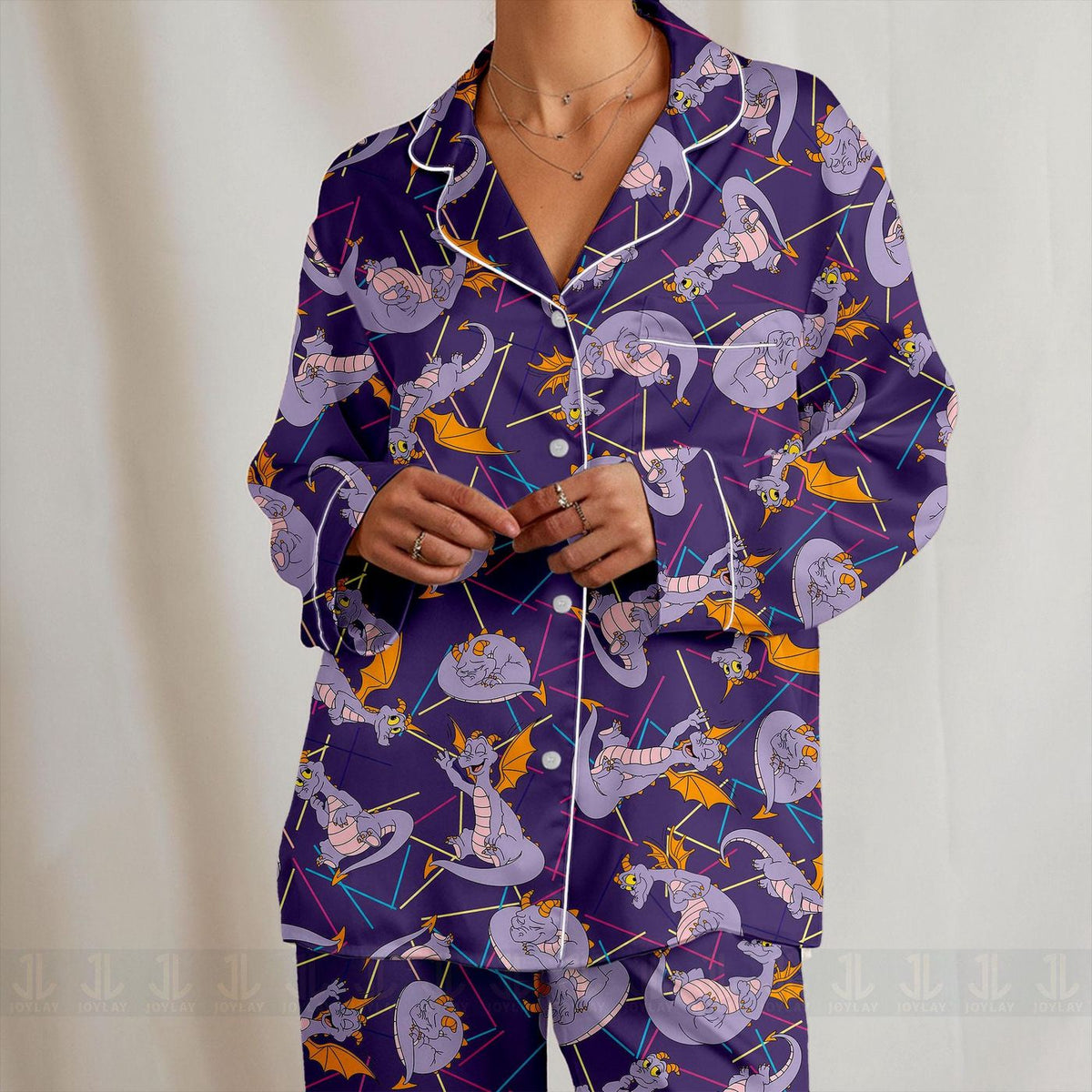 Figment Dragon Satin Pajamas Set Unisex Long Short Sleeve