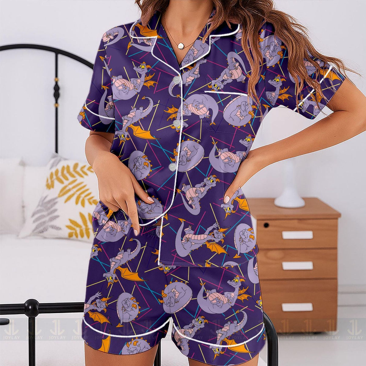 Figment Dragon Satin Pajamas Set Unisex Long Short Sleeve
