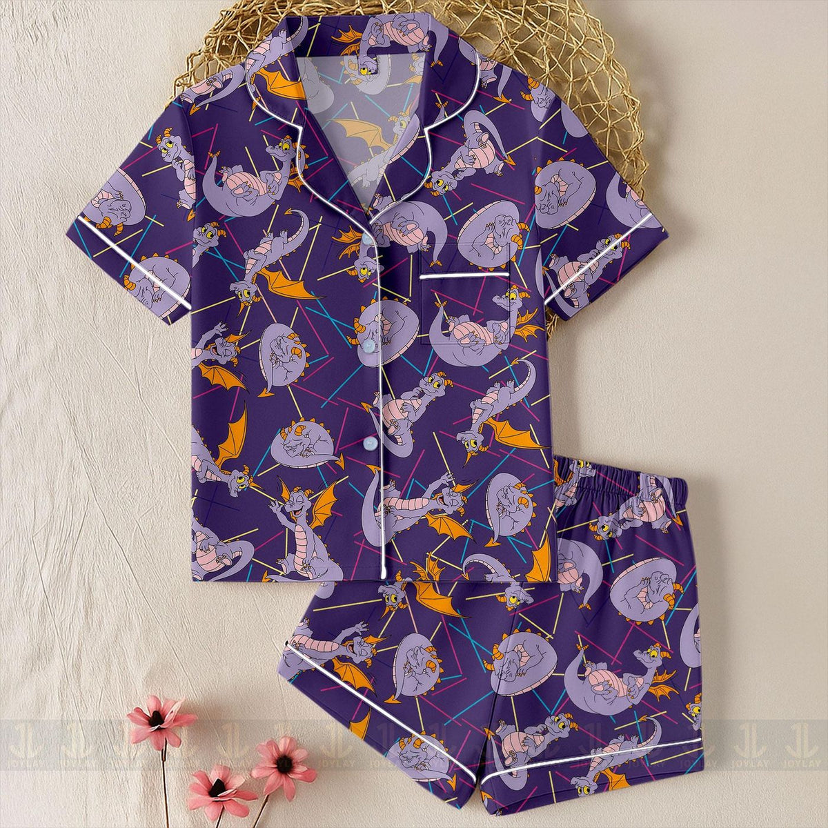 Figment Dragon Satin Pajamas Set Unisex Long Short Sleeve