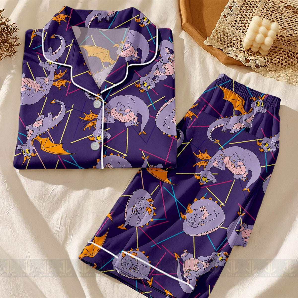 Figment Dragon Satin Pajamas Set Unisex Long Short Sleeve