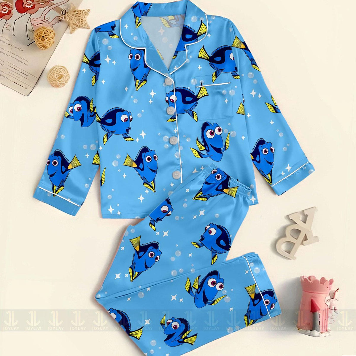 Finding Dory Nemo Friends Pajamas Set Unisex Satin Long Sleeve Short