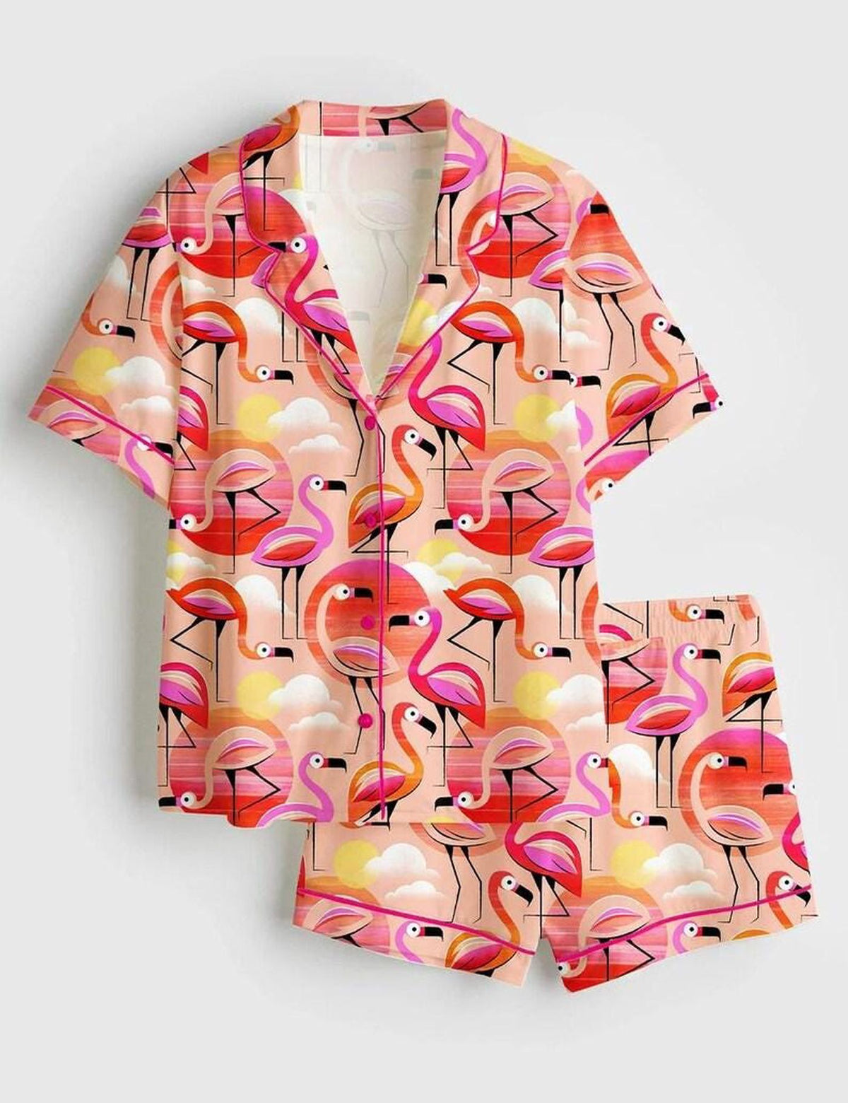 Flamingo Pajamas Women Set Tropical Bird Sleepwear Summer Beach PJs