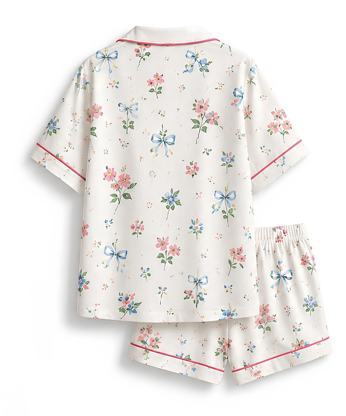 Floral Bow Pajamas Set Women Coquette Sleepwear Ribbon Print Feminine
