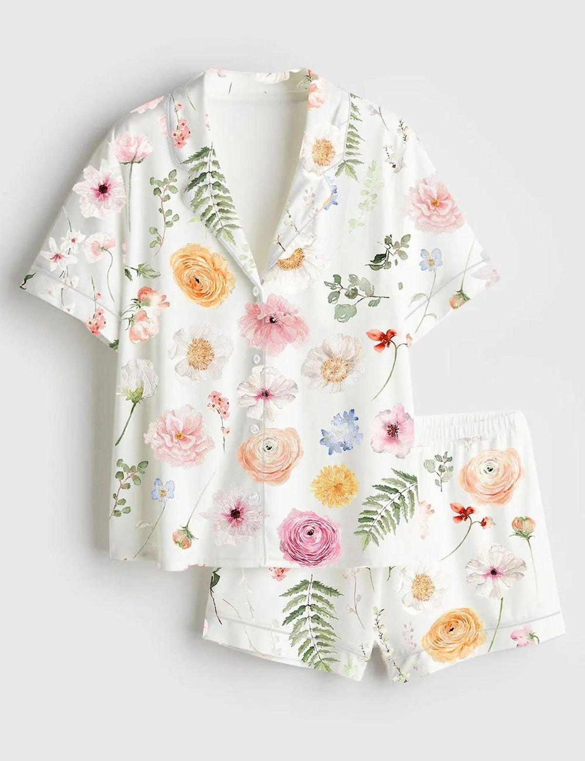 Floral Botanical Pajama Set Women Wildflower Garden Flower Sleepwear