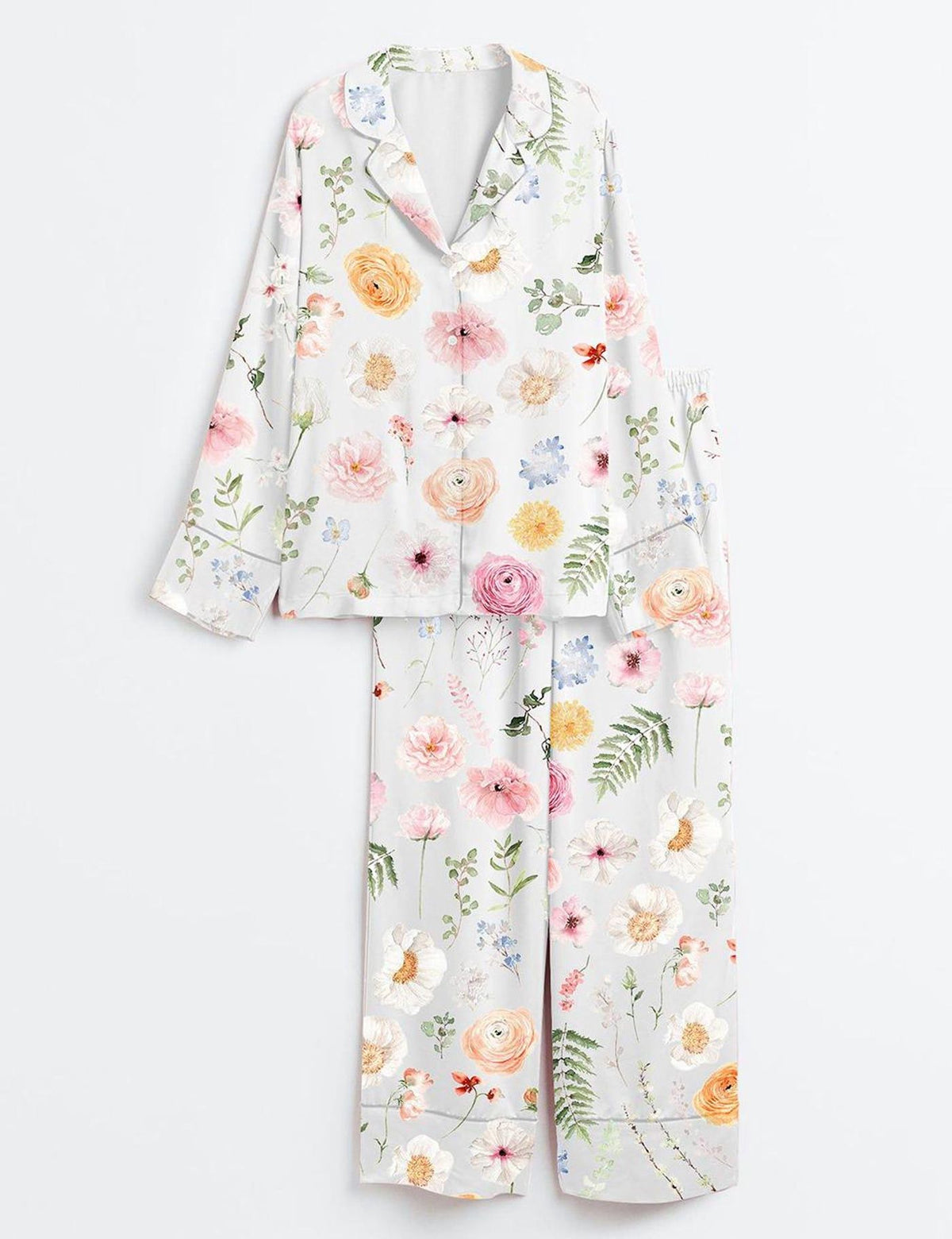 Floral Botanical Pajama Set Women Wildflower Garden Flower Sleepwear