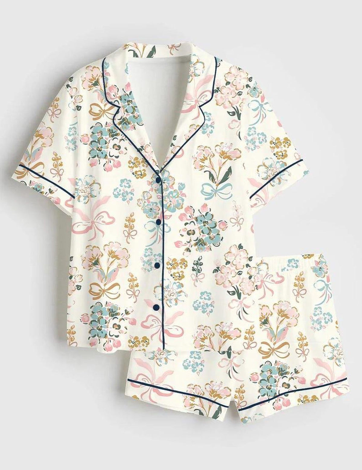 Vintage Floral Pajama Set Women Coquette Sleepwear