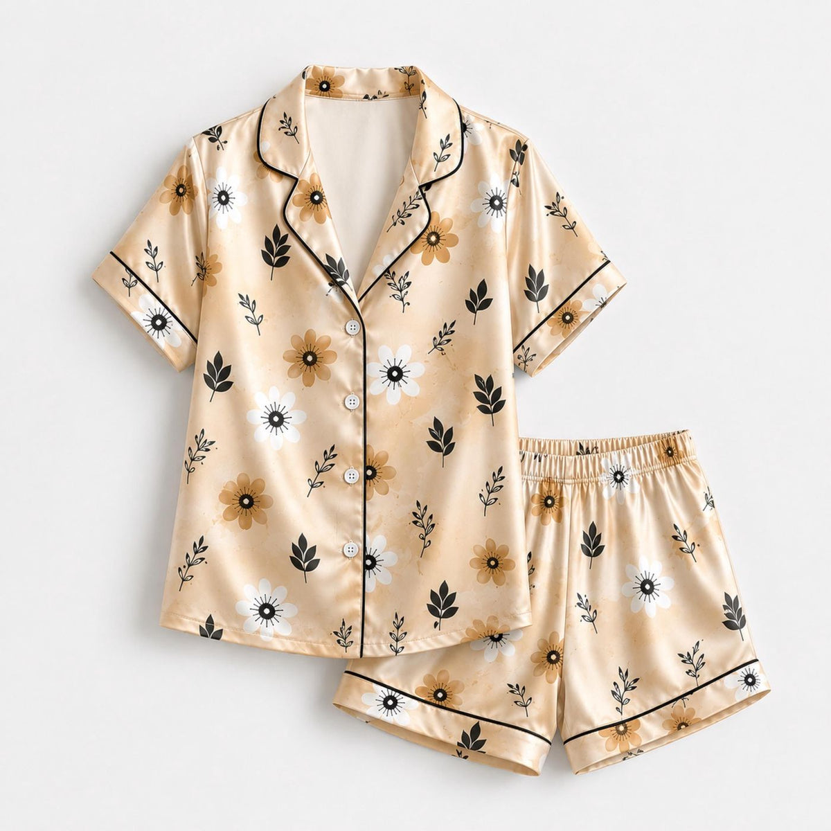 Daisy Print Floral Pajama Set: Relaxed Fit Soft Comfort
