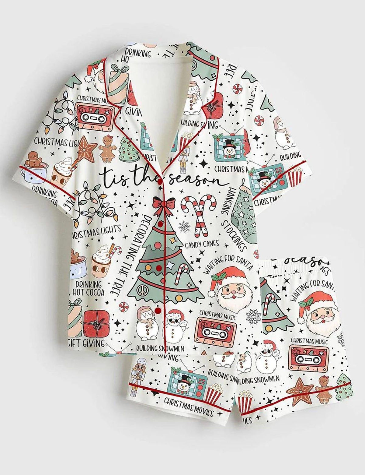 Funny Christmas Pajama Set Retro Holiday Sleepwear Women Cozy Loungewear