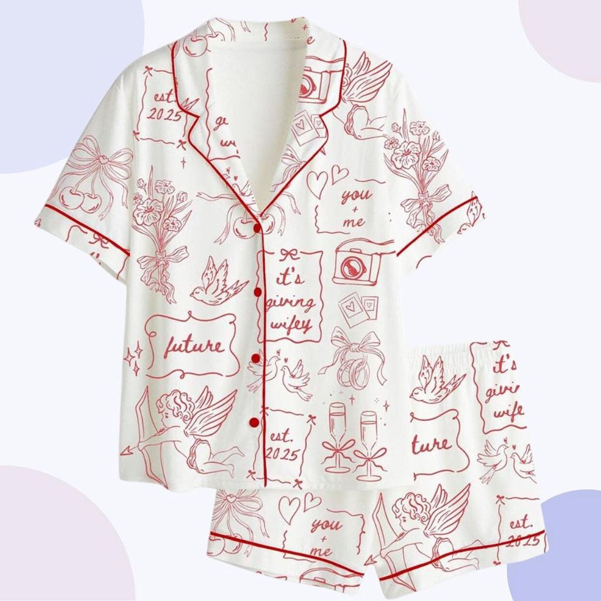 Romantic Cupid Toile Bridal Shower Pajama Set for Future Mrs - Sleepwear for Bride