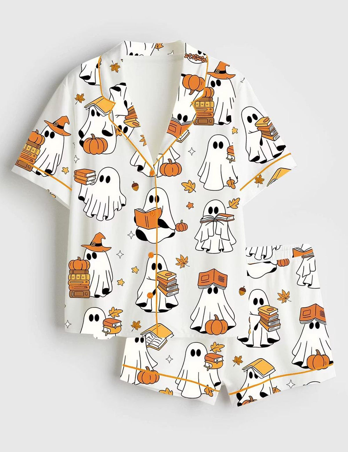 Ghost Reading Books Satin Pajama Set - Women s Halloween Sleepwear