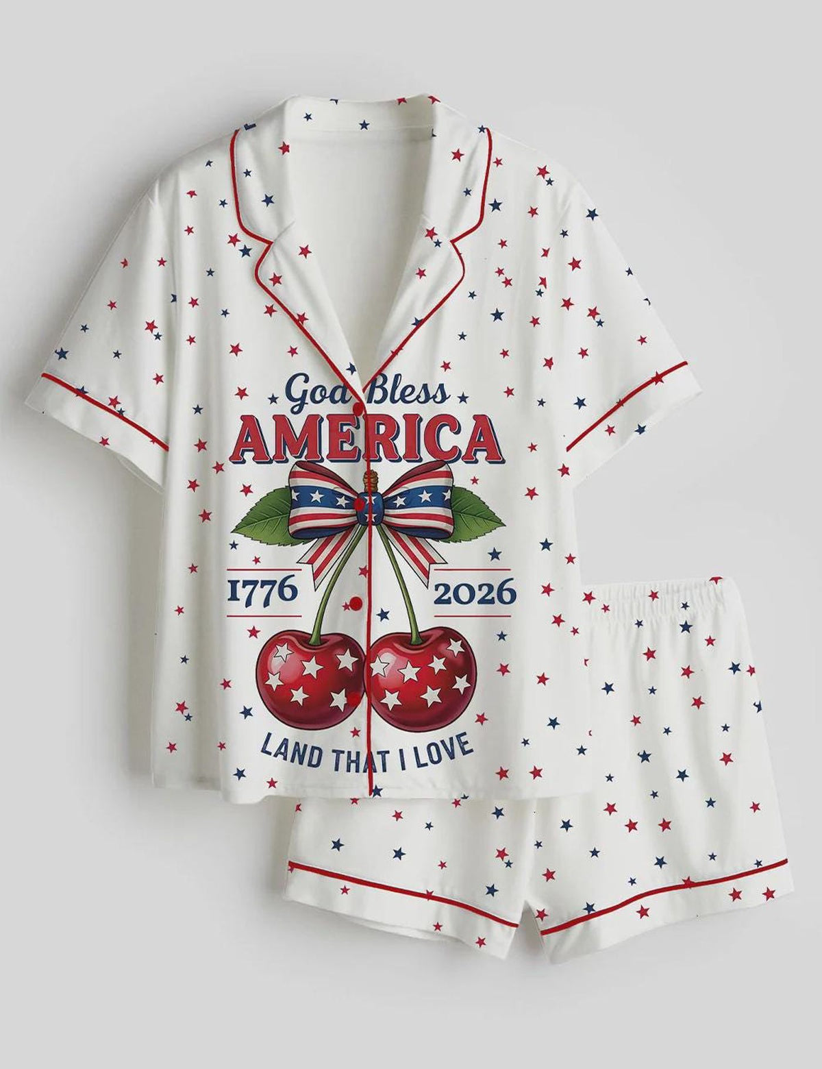 God Bless America Cherries Pajama Set - Commemorative 250th Anniversary Sleepwear