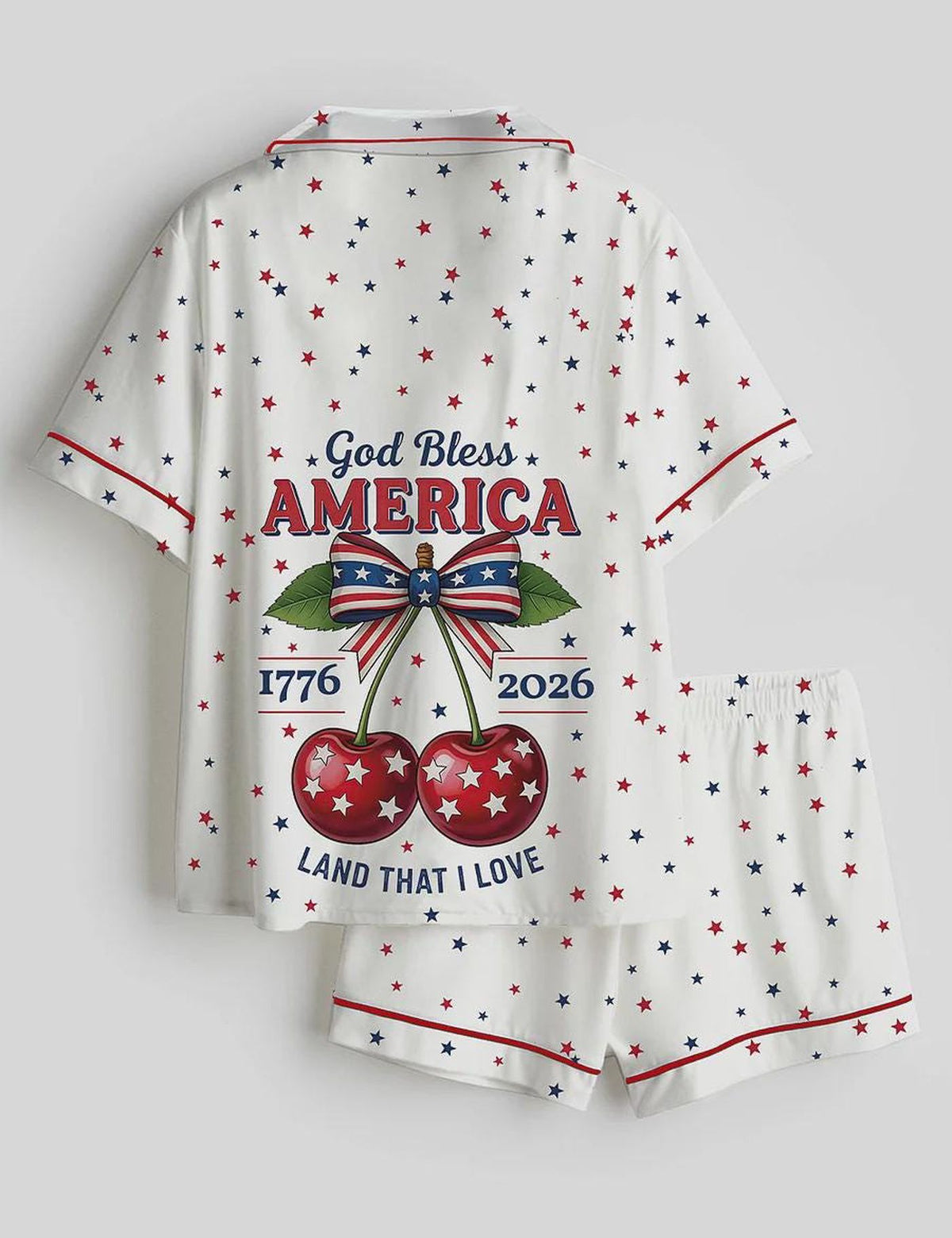 God Bless America Cherries Pajama Set - Commemorative 250th Anniversary Sleepwear