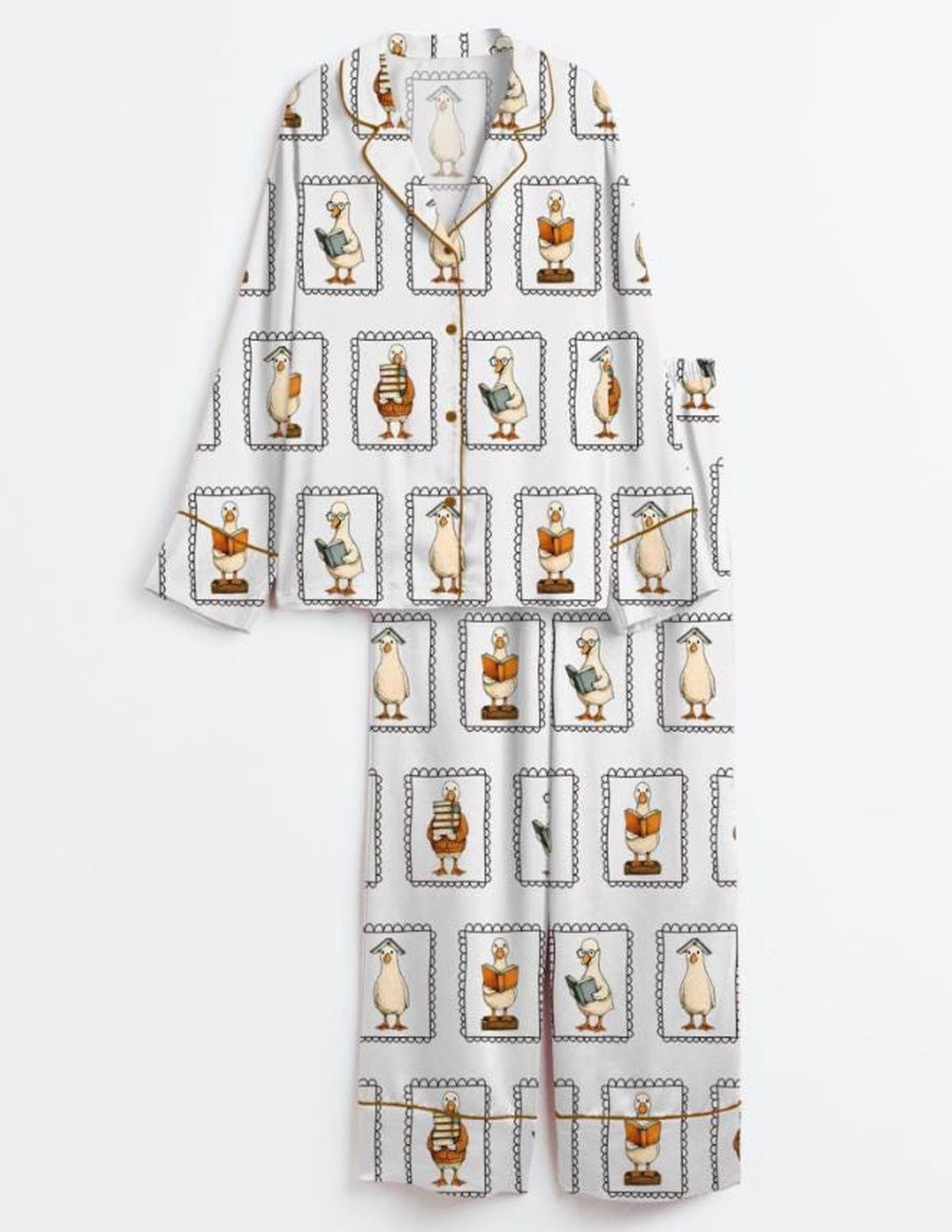 Goose Bookish Pajamas Set: Reading Duck Loungewear Gift for Book Lovers