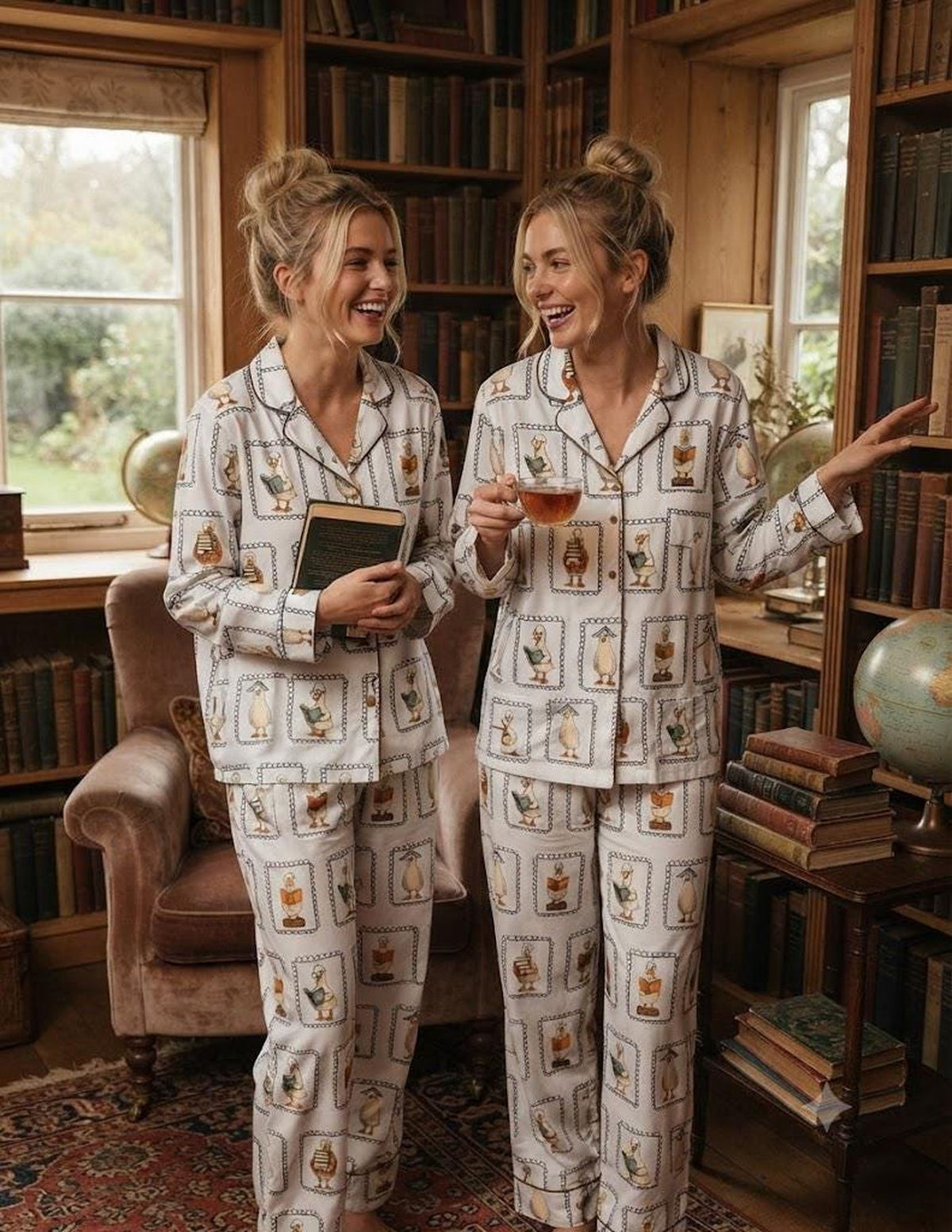 Goose Bookish Pajamas Set: Reading Duck Loungewear Gift for Book Lovers