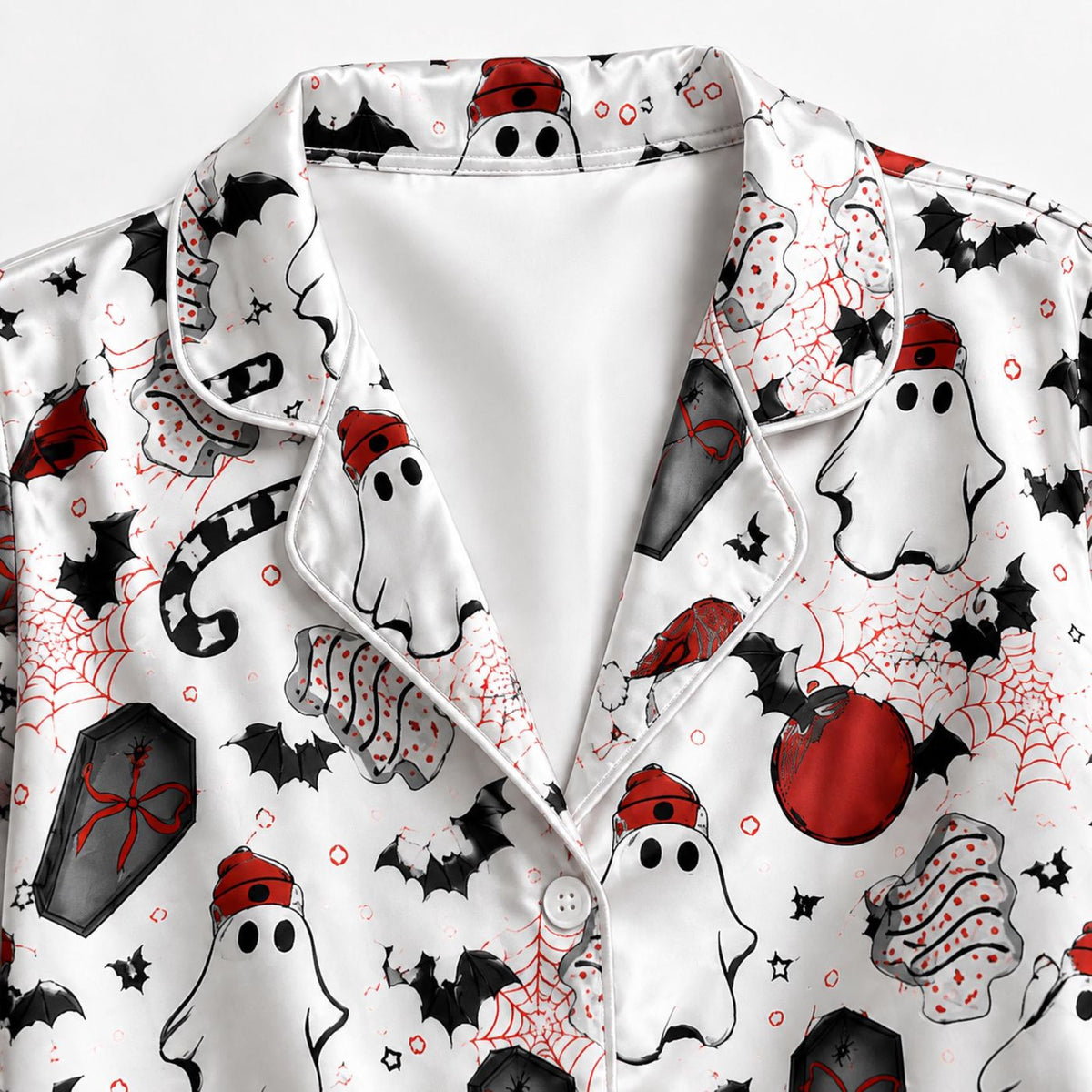 Spooky Gothic Christmas Satin Pajamas: Santa Skulls Ghosts Candy Canes - Shop Now!