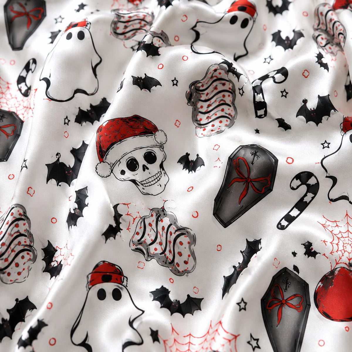 Spooky Gothic Christmas Satin Pajamas: Santa Skulls Ghosts Candy Canes - Shop Now!