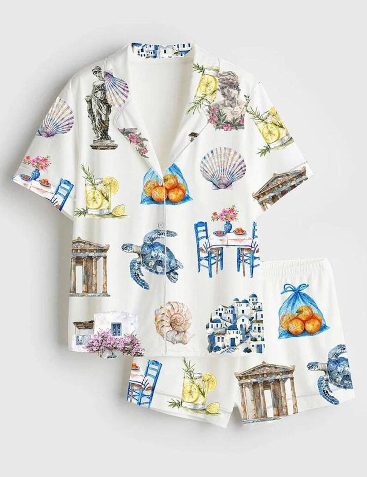 Greek Santorini Pajama Set Women Coastal Sleepwear