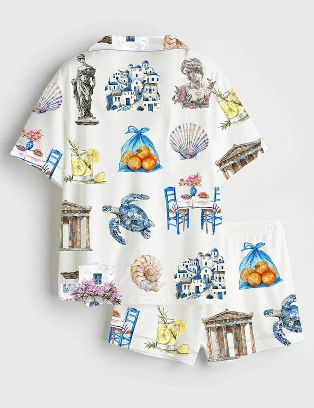 Greek Santorini Pajama Set Women Coastal Sleepwear