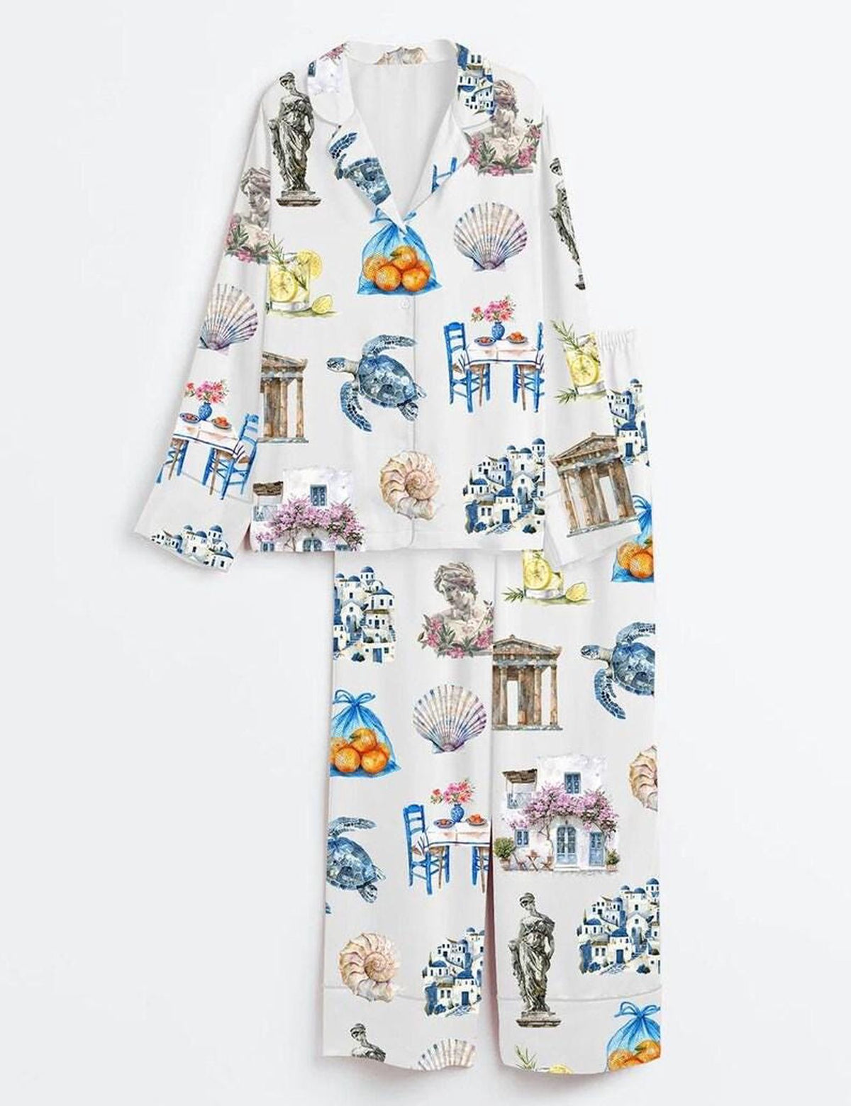 Greek Santorini Pajama Set Women Coastal Sleepwear