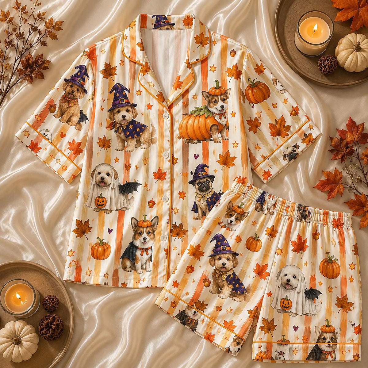 Halloween Dog Women Pajamas Set - Cute Puppy Pumpkin Costume Sleepwear for Pet Lovers